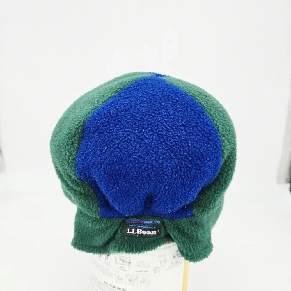 Vintage 90s LL Bean Hat 24-36M Fleece Cap Colorblock USA Ear Flap Brim Beanie